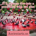 275 pigeons dive into a pond filled with red glue